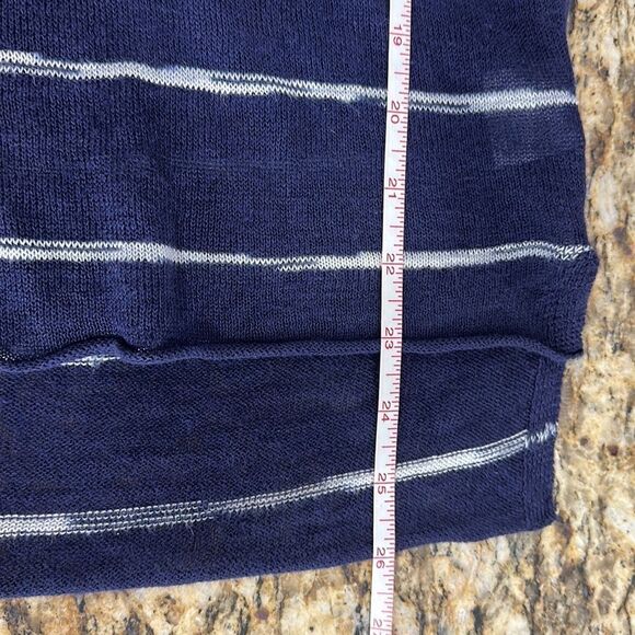 Eileen Fisher Organic Linen Navy Blue White Stripes Long Sleeve Top Size S - Picture 9 of 9
